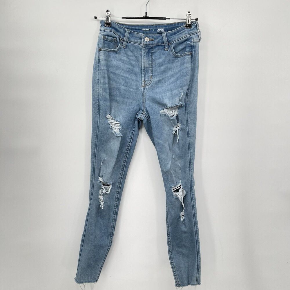 Old Navy 6 Rockstar‎ Super Skinny Women Blue Extra High Rise Distressed Jeans